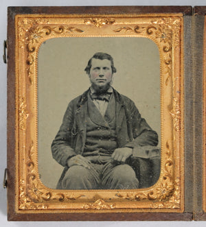 Two tintype photos of gentlemen in one case @1860-70s.