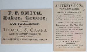 Two trade Cards advertising Cigars and Tobacco, NYC & Ohio