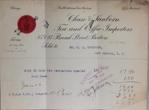 Two invoices from Chase & Sandborn Importers, Boston MA (1897/1903)