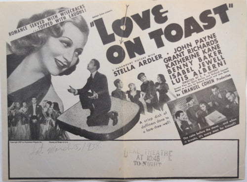 UK Movie handbill for US movie - Love on Toast (1938) UK Movie handbill for US movie - Love on Toast (1938)