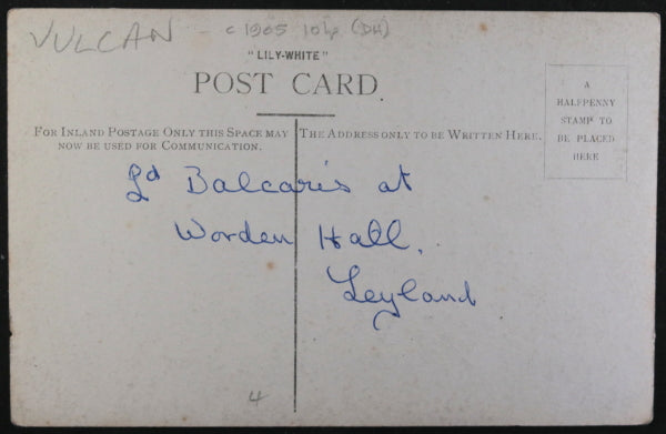 UK photo postcard Earl of Crawford’s Vulcan Motor automobile c. 1905