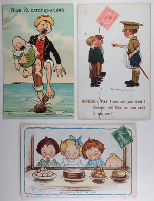 UK set of three illustrated humorous children postcards 1910s