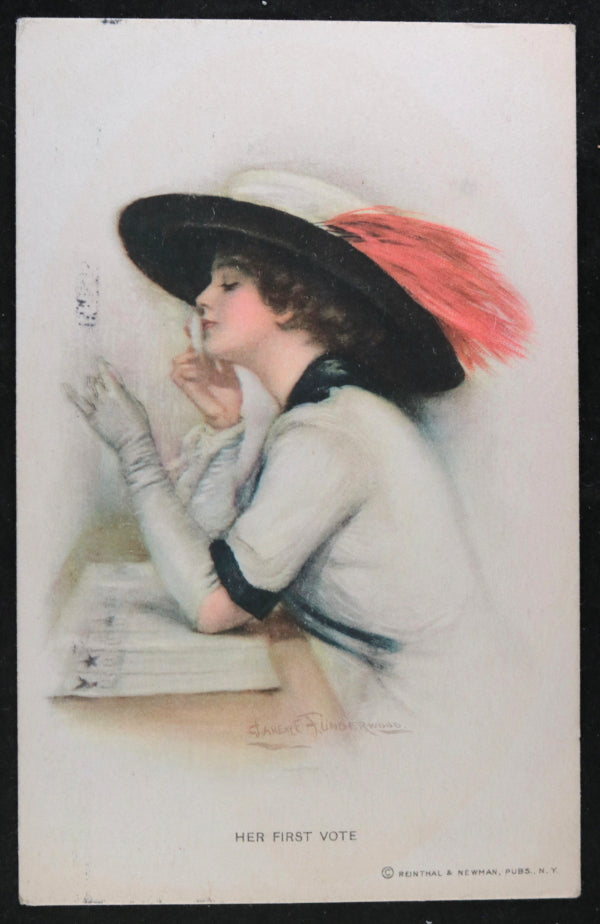 UK women’s suffrage and fashion postcard 1915 by Underwood (Reinthal) UK women’s suffrage and fashion postcard 1915 by Underwood (Reinthal)