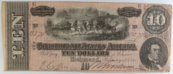 USA 1864 Confederate currency Richmond Virginia $10 and $20