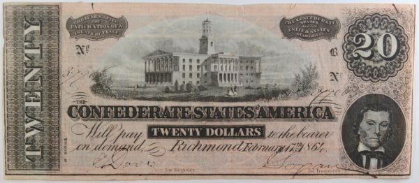 USA 1864 Confederate currency Richmond Virginia $10 and $20 USA 1864 Confederate currency Richmond Virginia $10 and $20