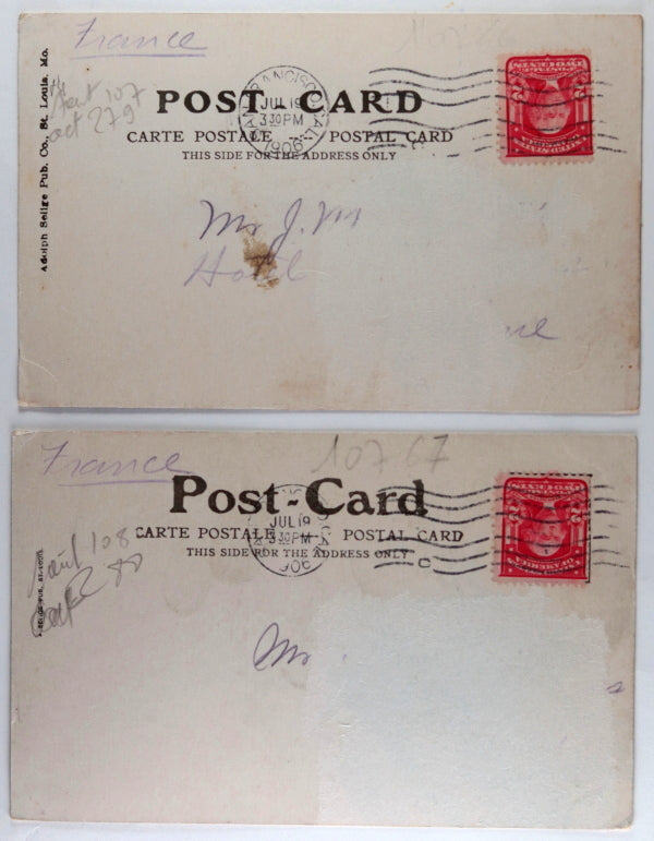 USA 1906 two postcards images destruction San Francisco earthquake