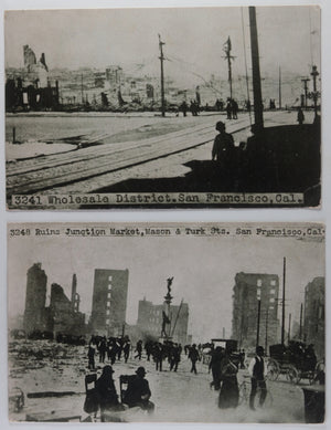 USA 1906 two postcards images destruction San Francisco earthquake