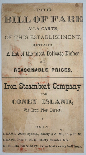USA advertising Iron Steamboat Company, Coney Island NY c. 1880s