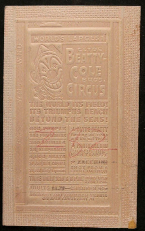USA Beatty-Cole Circus printer’s plate/matte(?) 1959