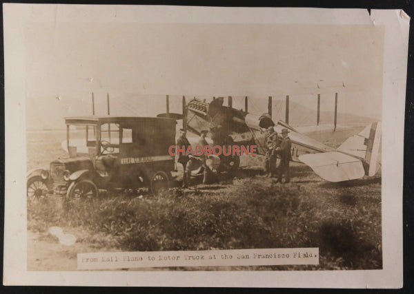 USA San Francisco photo transfer mail plane to U.S. Mail truck c. 1920