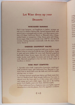 USA ‘The Wine Cook Book’ 54 recipes California c. 1940