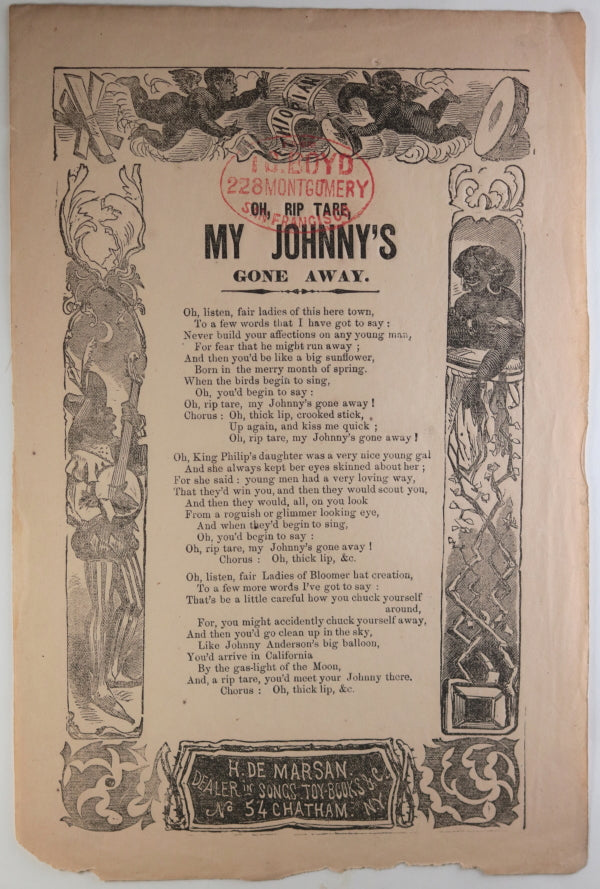 USA broadside ballad 'Oh Rip Tare, My Johnny’s Gone Away' c. 1860