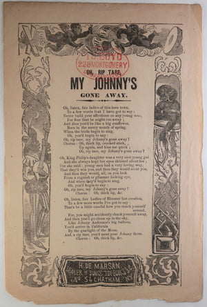 USA broadside ballad 'Oh Rip Tare, My Johnny’s Gone Away' c. 1860