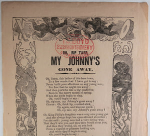 USA broadside ballad 'Oh Rip Tare, My Johnny’s Gone Away' c. 1860