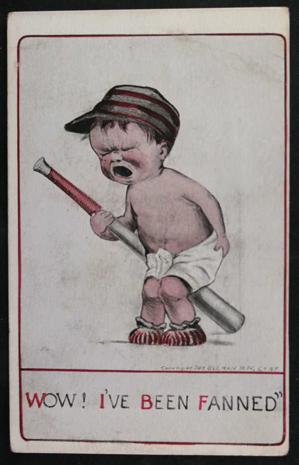 USA comic baseball postcard “Wow! I’ve been Fanned” c. 1910 USA comic baseball postcard “Wow! I’ve been Fanned” c. 1910