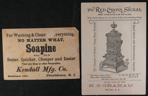USA group of 4 trade cards late 1800s: organs, soap, insurance,stoves