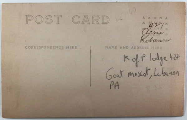 USA photo postcard goat mascot K of P Lodge #427 Acme PA c.1910s