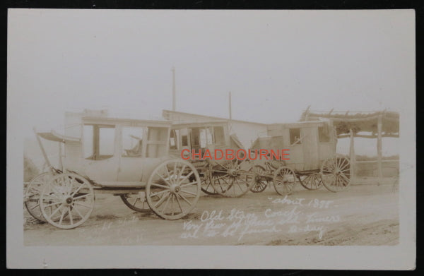 USA photo postcard old Western 19th century stage coaches c. 1920s