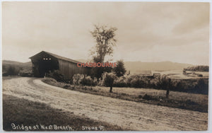 USA photo postcard wood covered bridge West Branch Stowe VT c1910s.