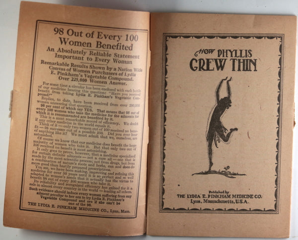 USA recipe/dieting  booklet  Pinkham ’s ‘How Phyllis Grew Thin’ c.1920