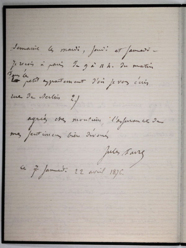 Versailles 1876 lettre de Jules Favre, politicien Républicain