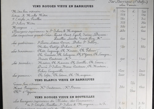 Vins J. Michaelsen & Co., Bordeaux Prix-Courant ~1865 Vins J. Michaelsen & Co., Bordeaux Prix-Courant ~1865