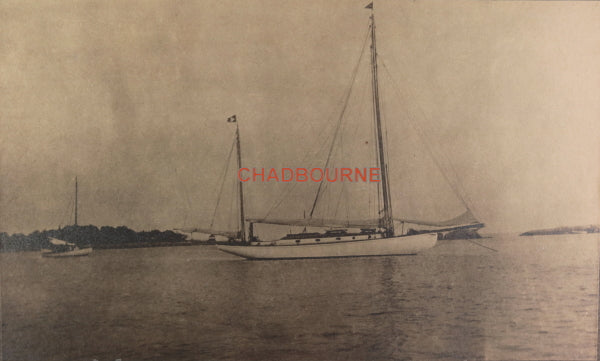 Vintage B&W photo of large sailboat at anchor, late 19th  early 20th