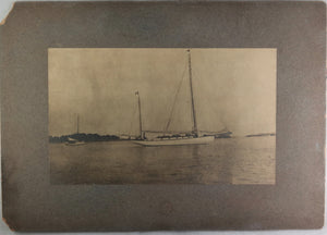 Vintage B&W photo of large sailboat at anchor, late 19th  early 20th