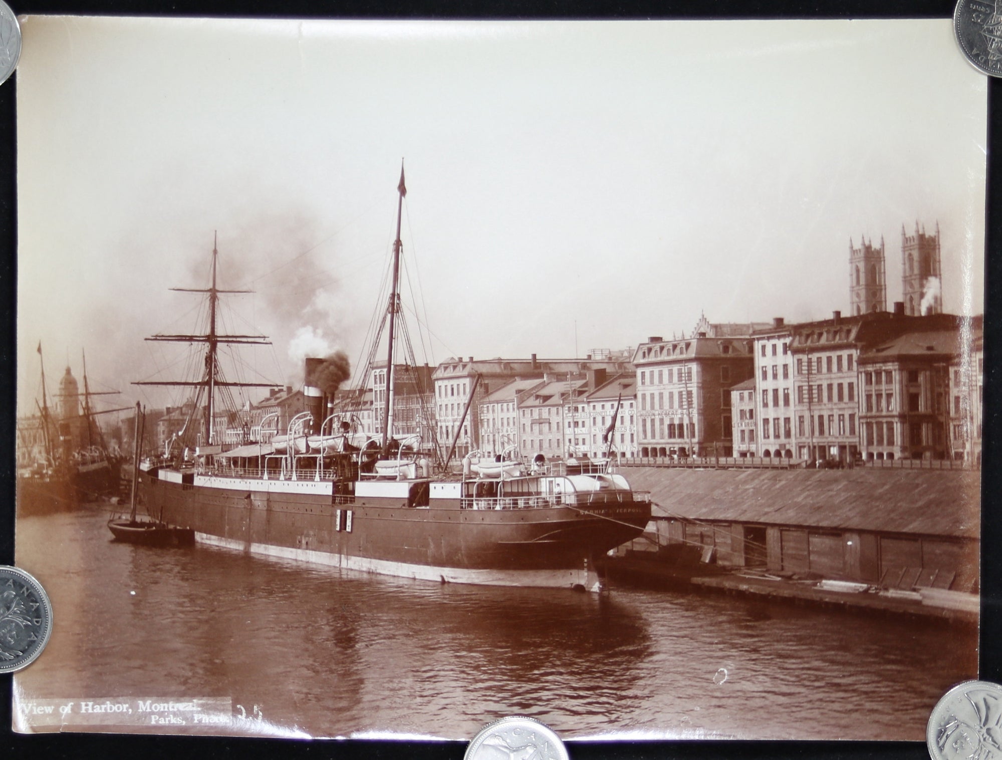 Vintage period albumen print of Montreal Harbor (~1880s)