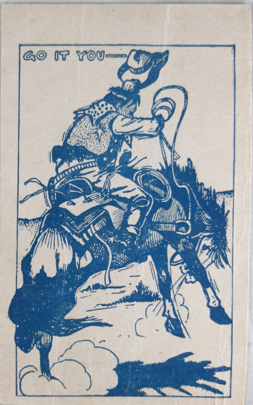 Vintage postcard with bucking bronco cowboy image USA