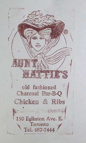 Vintage printing block Aunt Hattie’s Bar-B-Q Restaurant, Toronto