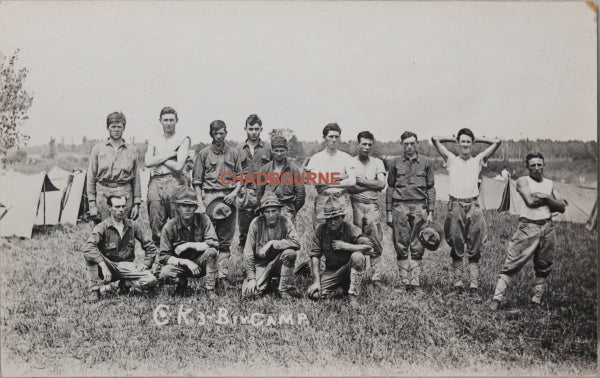 WW1-era photo postcard, American troops in bivouac