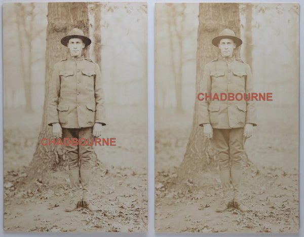 WW1-era set of two photo postcards of American soldier from N.J.