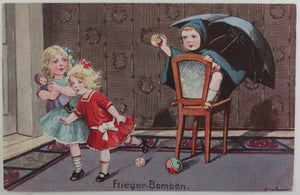WW1-era two German postcards children playing,  illustrator Elly Frank