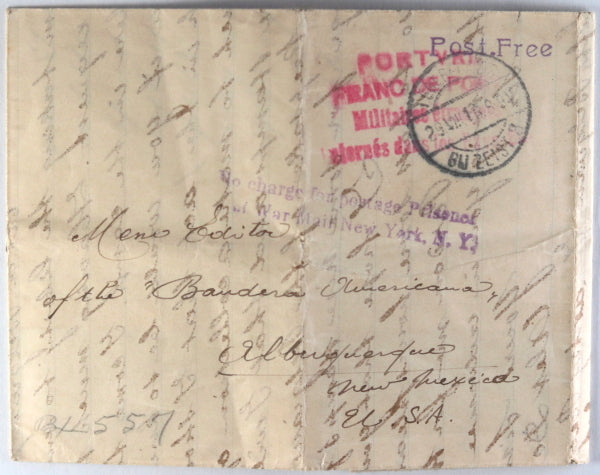 WW1 1916 letter from Belgian POW Zeist Holland to Albuquerque USA