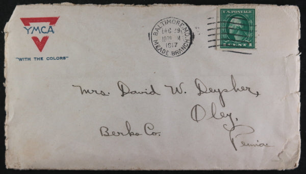 WW1 1917 USA XMAS letter soldier Camp Meade MD to PA, Camp Song sheet