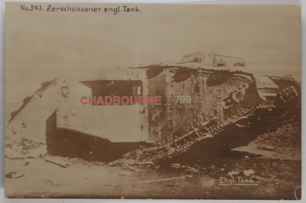 WW1 1917 photo postcard destroyed British Mark II tank Arras France