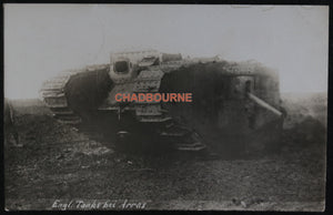 WW1 1917 photo postcard disabled British Mark II tank, Arras France