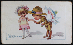 WW1 1918 French patriotic postcard American boy soldier courting  girl