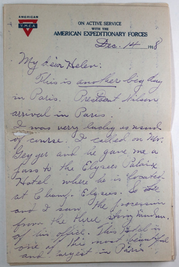 WW1 1918 letter U.S. soldier A.E.F. based in Paris, sent home Nebraska