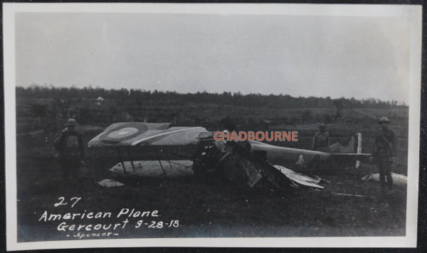 WW1 1918 photo crashed American biplane Gercourt, Meuse-Argonne France