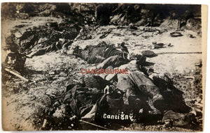 WW1 1918 photo postcard of war dead after battle of Cantigny (France)