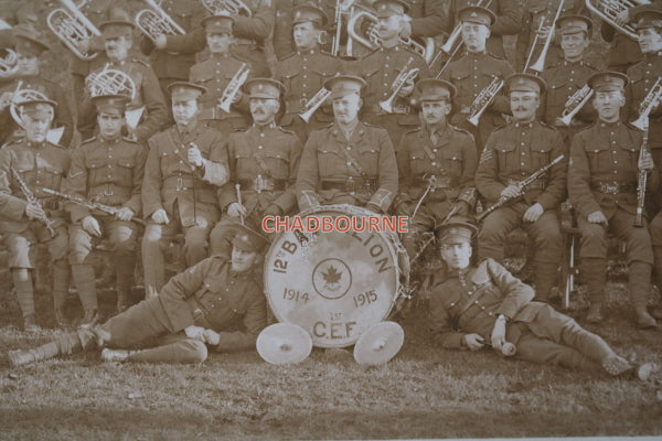 WW1 Canada photo postcard of 12th Battalion military brass band c.1915