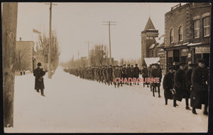 WW1 Canada photo postcard troops marching Gravenhurst Ontario c. 1917