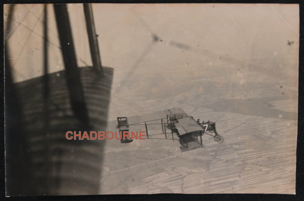 WW1 France in-flight photo of Voisin biplane, from another plane 