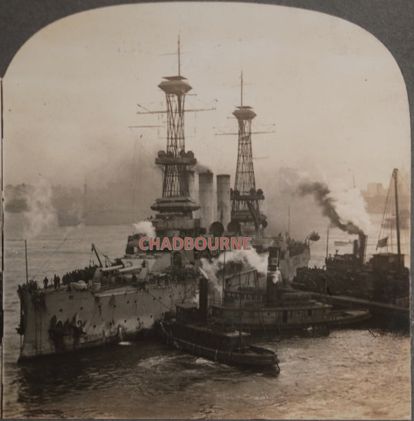 WW1 NYC stereoscopic photo troop transport USS Louisiana c.1919