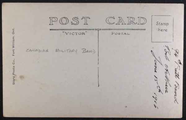 WW1 Ontario Canada photo postcard 94th Battalion brass band 1916