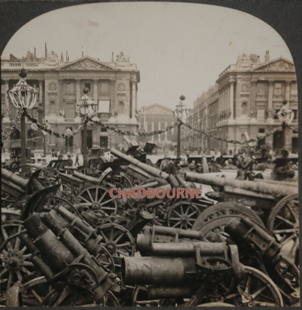 WW1 Paris stereoscopic photo captured German guns Pl. Concorde c. 1920