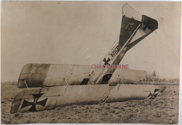 WW1 Photo crashed German observation biplane
