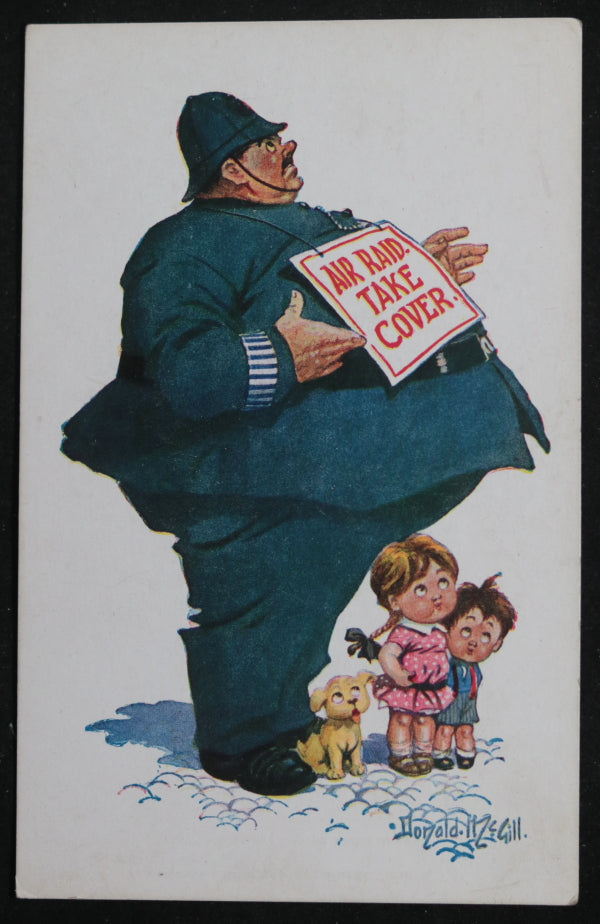 WW1 UK comic postcard, policeman with kids and dog c.1917